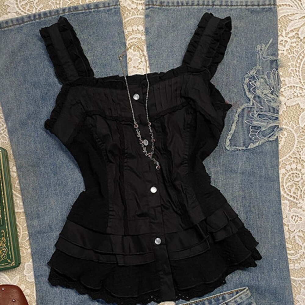 Original Black Lace Patchwork Cami Top Women - image 1